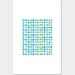 Blue Green Circles Modern Decorative Abstract Mosaic Dots Pattern Night Posters and Art